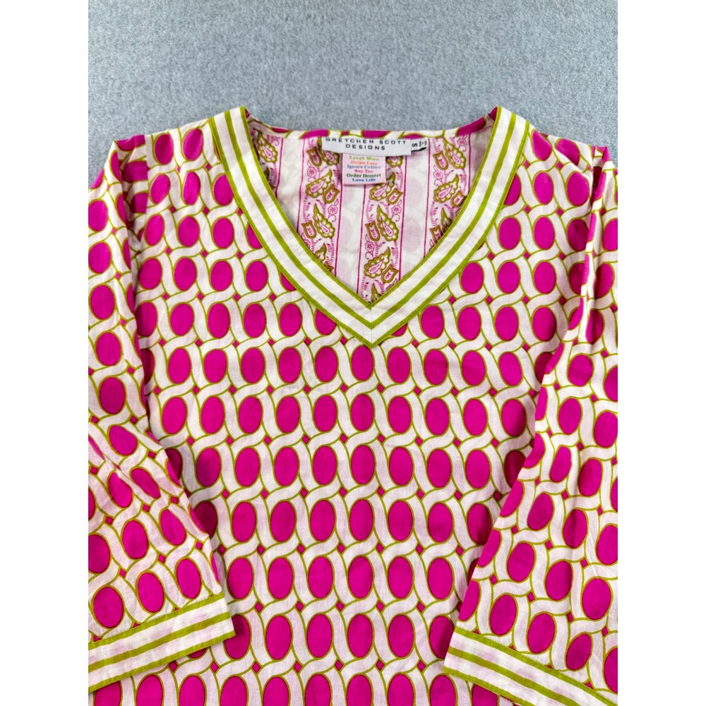 Gretchen Scott Designs Pink Lime Green Geometric Cotton Tunic Top Women Small - Picture 4 of 11